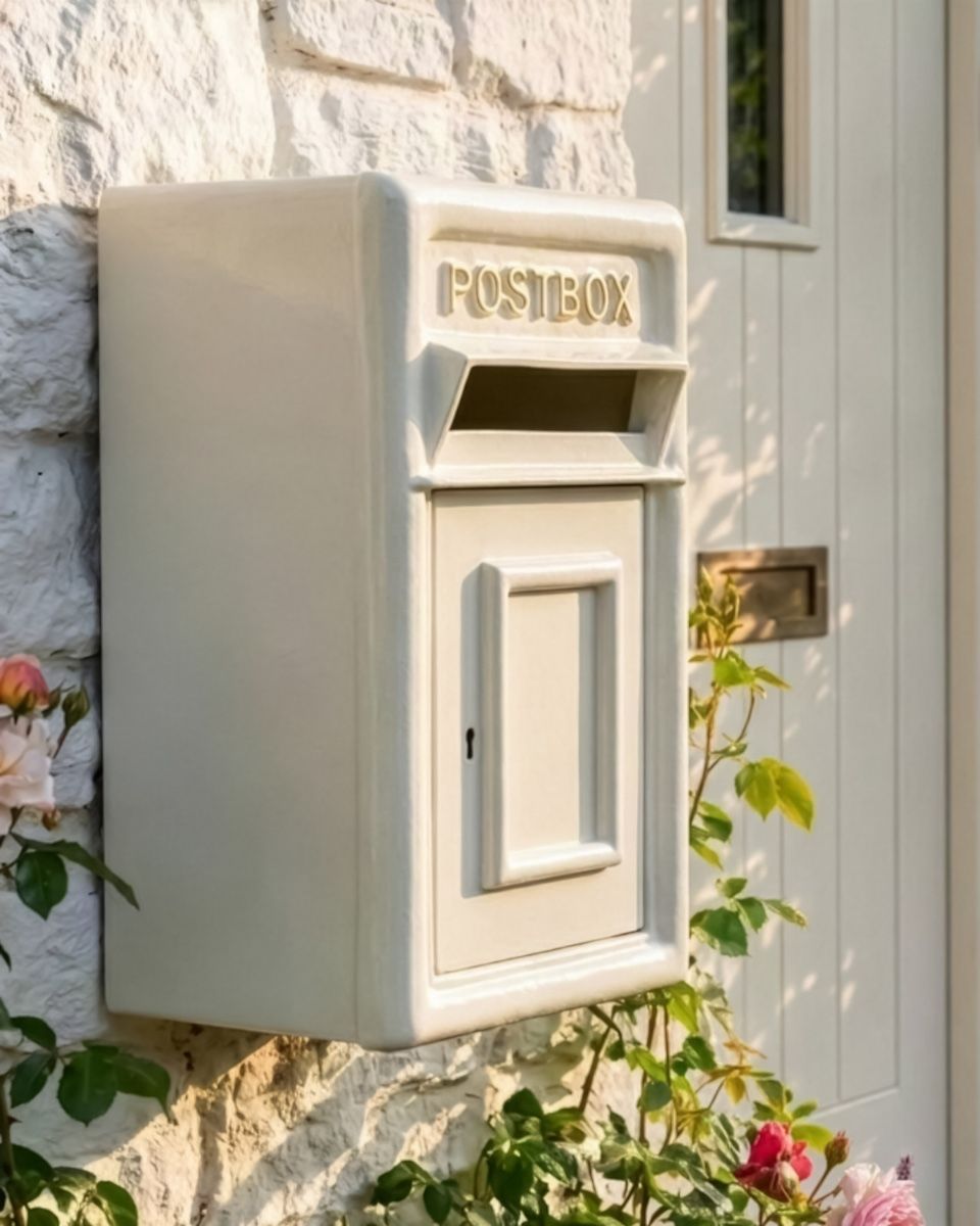 Traditional Cream & Gold Wall Mounted Post Box digital illustration