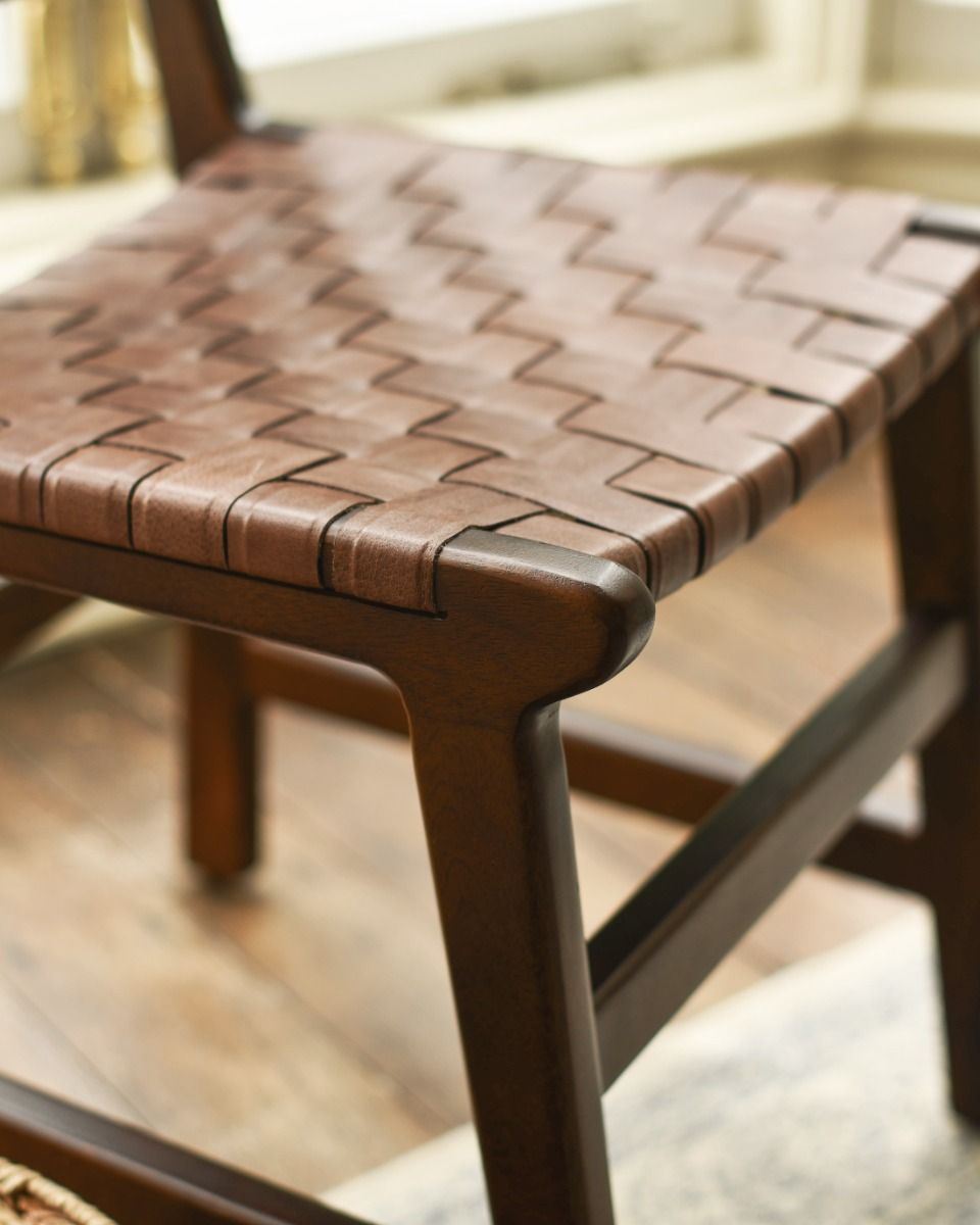 Traditional Cross Hatch Tan Leather Wooden Chair Frame