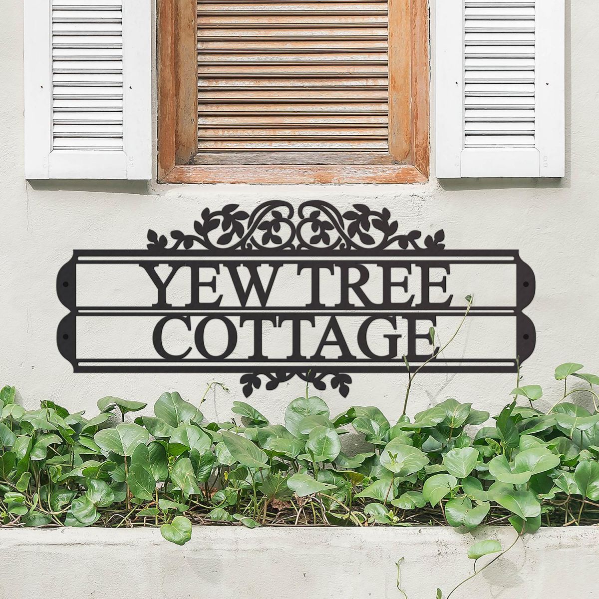 Traditional Foliage House Name Sign in Situ Underneath a Window