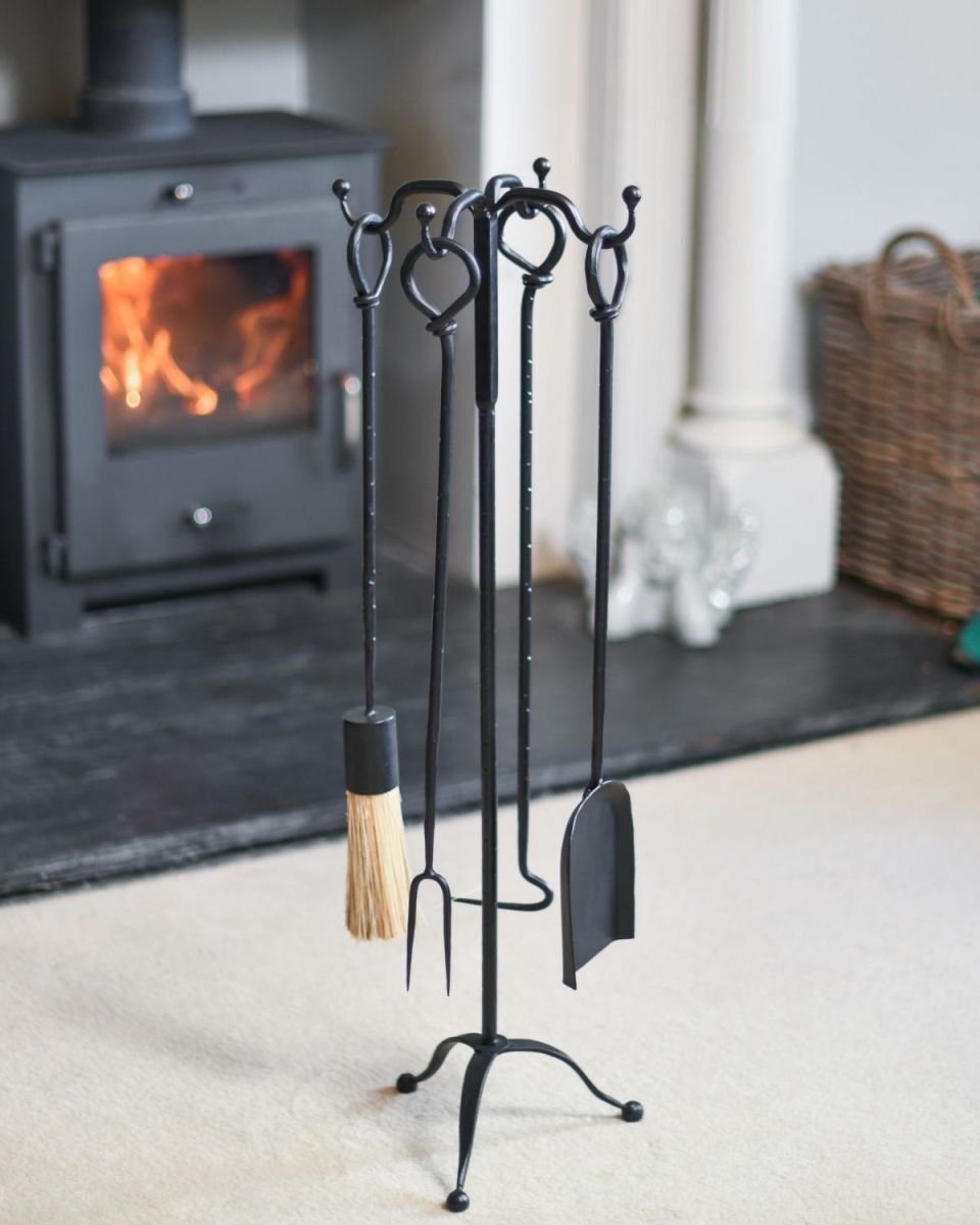 Traditional "Hillingdon" Black Four Piece Companion Set with Looped Handles Traditional "Hillingdon" Black Four Piece Companion Set with Looped Handles