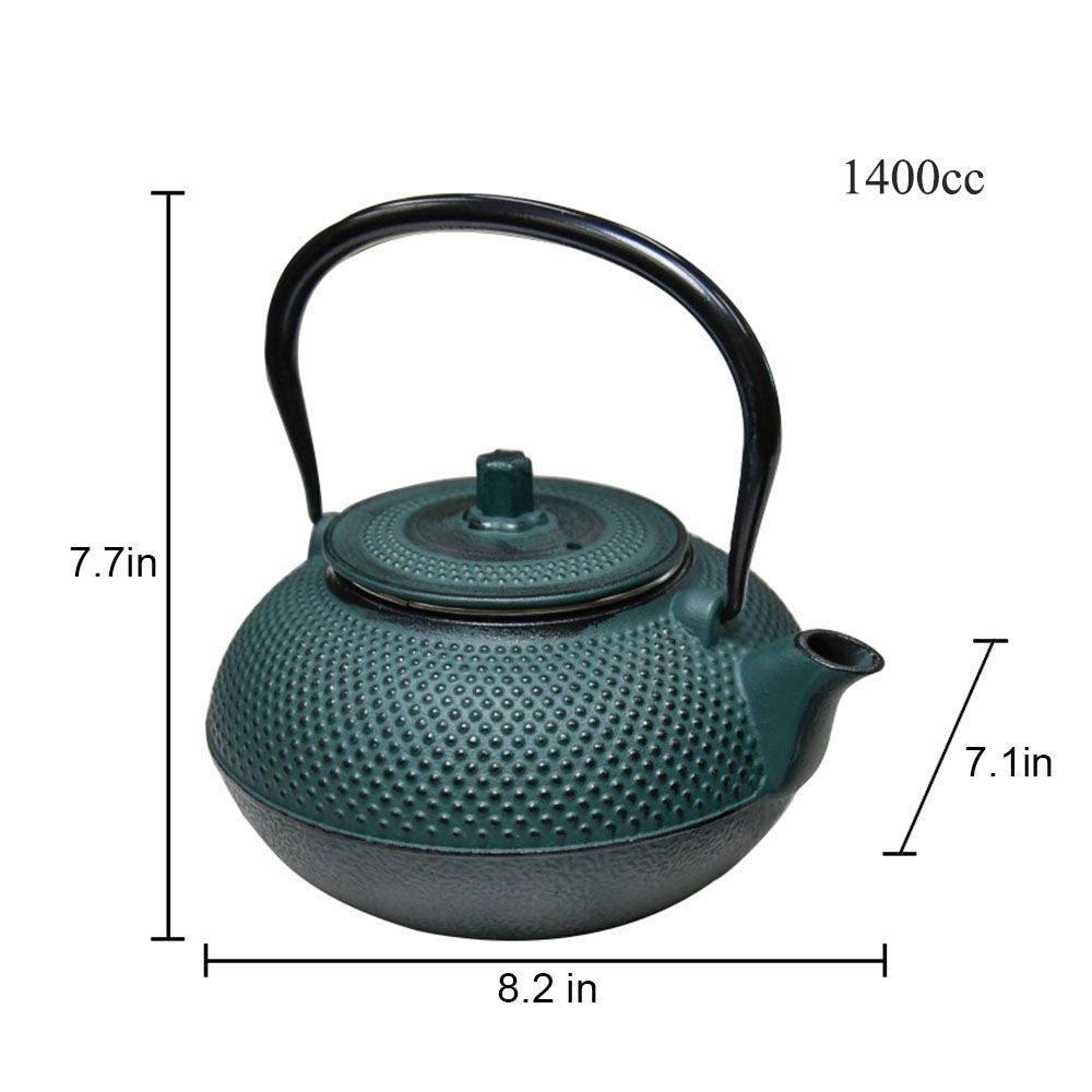 Traditional Japanese "Midnight" Green Cast Iron Teapot Dimensions