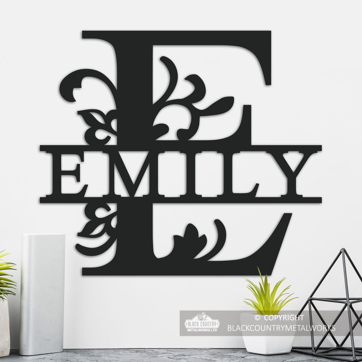 Letter E Personalised Monogram Name Sign in Situ in the Home