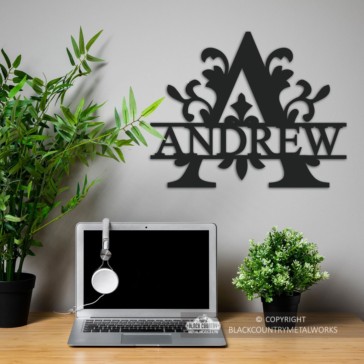 Letter A Monogram Name Sign in Situ in the Office