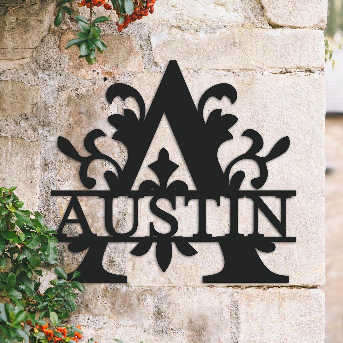 Traditional Personalised Monogram Name Sign on a Brick Wall