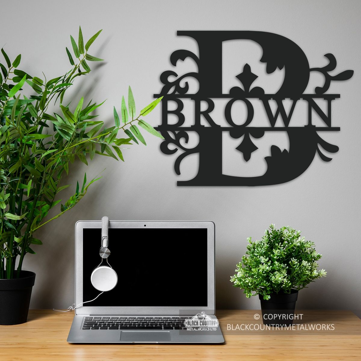 Letter B Monogram Name Sign in Situ in the Office