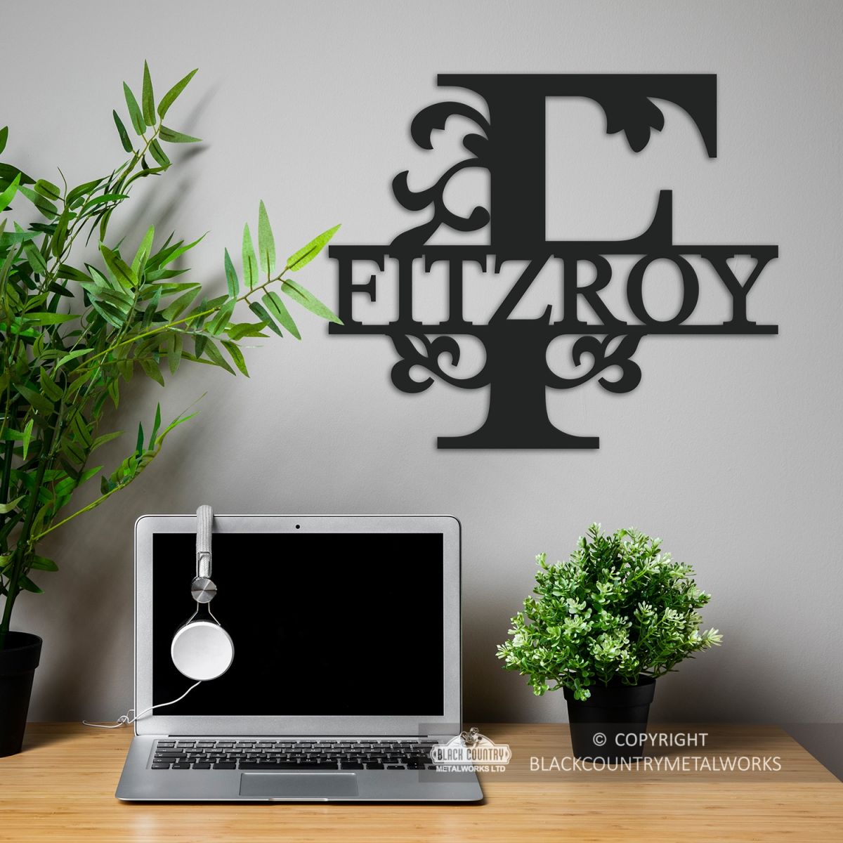 Letter F Monogram Name Sign in Situ in the Office