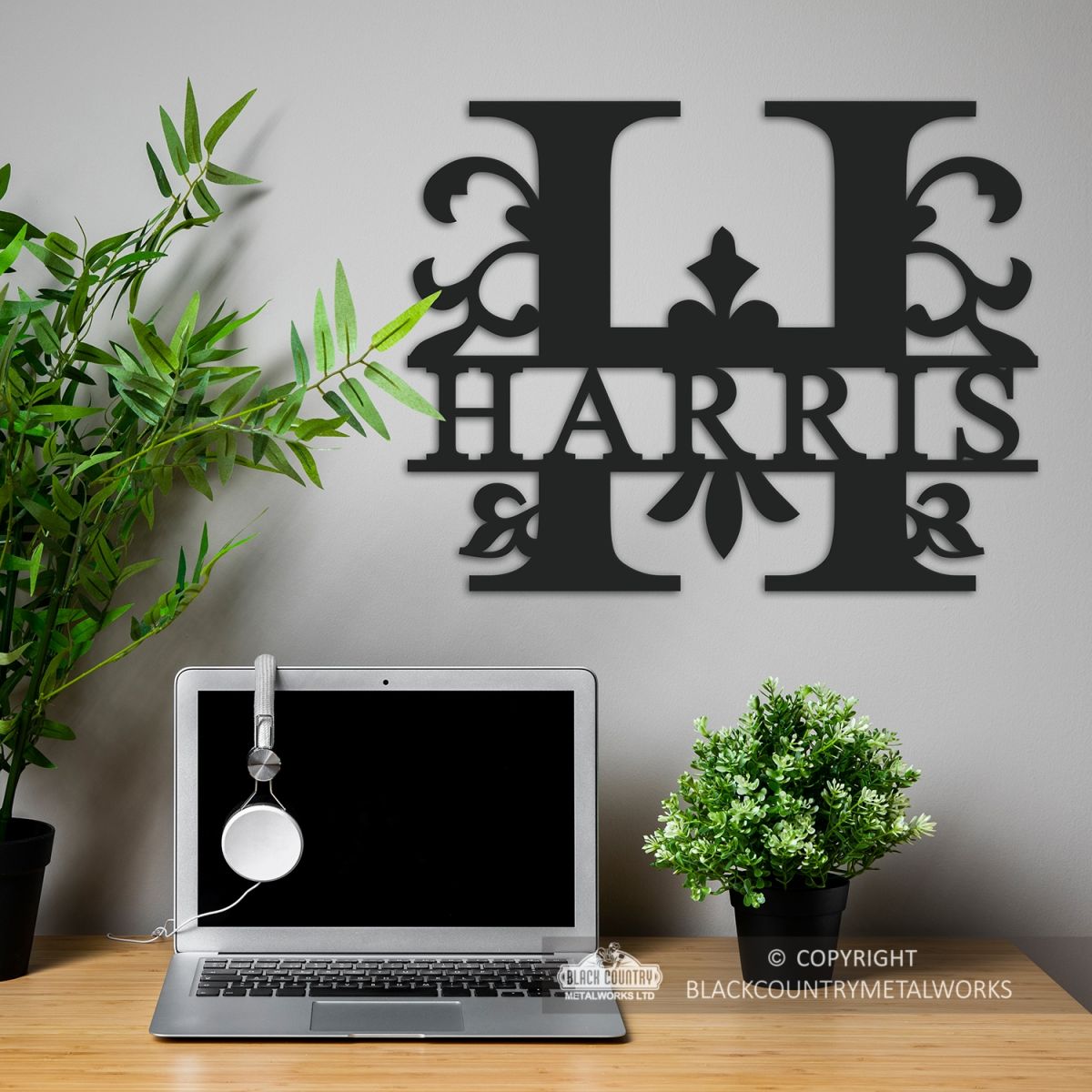 Letter H Monogram Name Sign in Situ in the Office