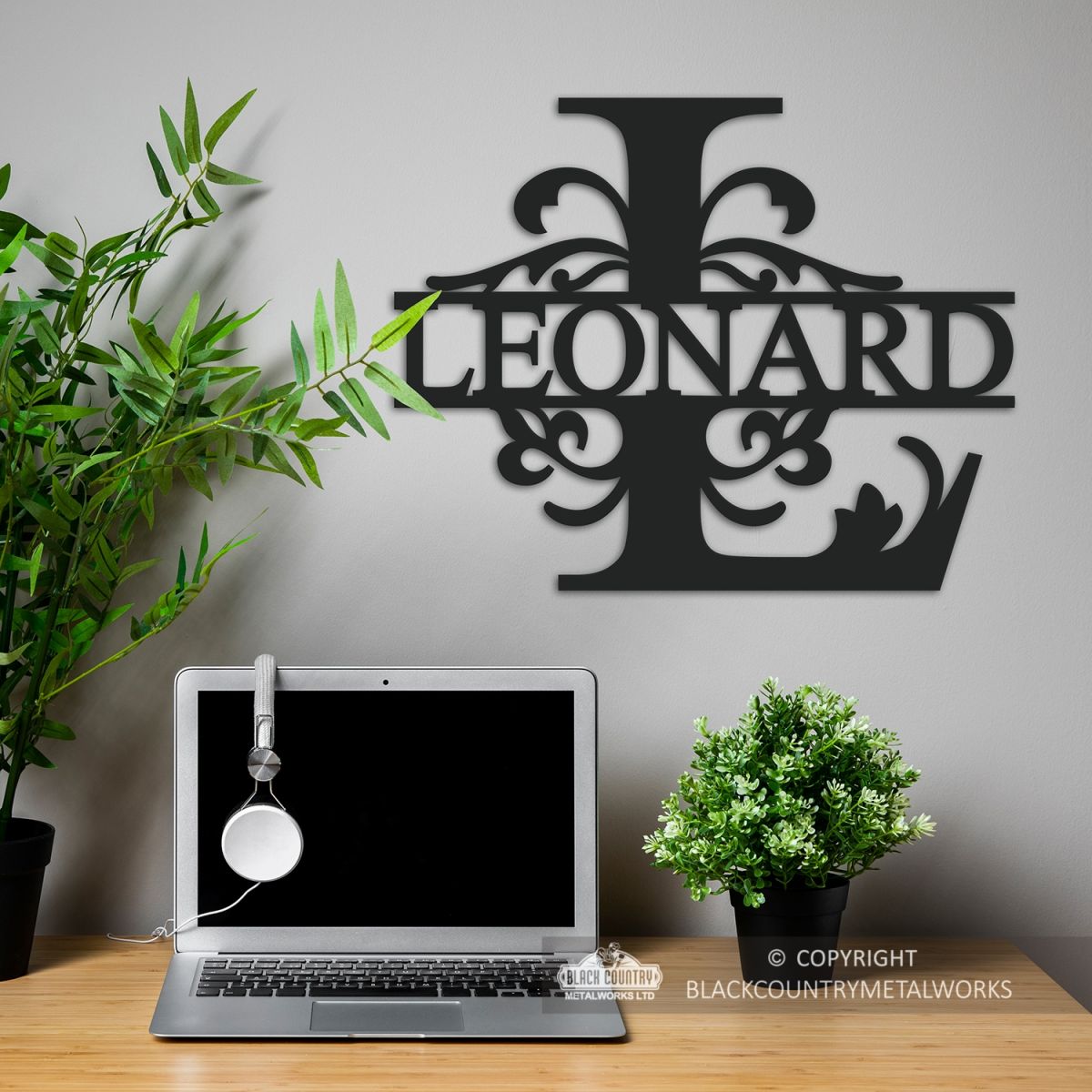 Letter L Monogram Name Sign in Situ in the Office