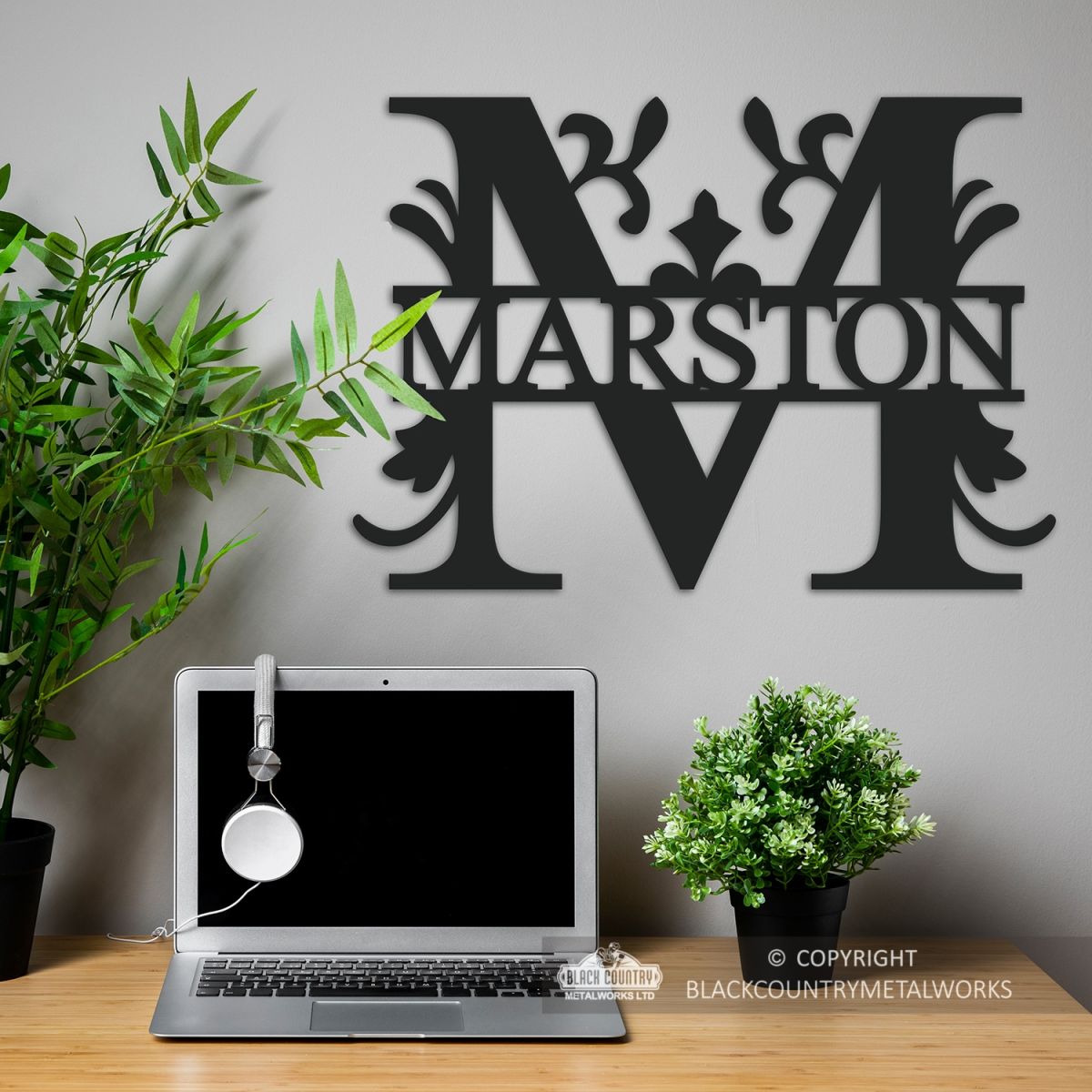 Letter M Monogram Name Sign in Situ in the Office