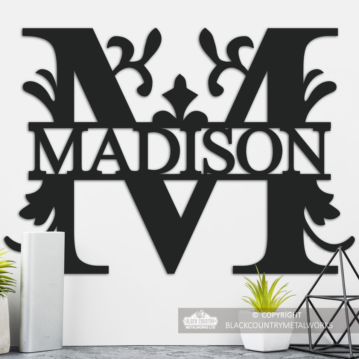 Letter M Personalised Monogram Name Sign in Situ in the Home