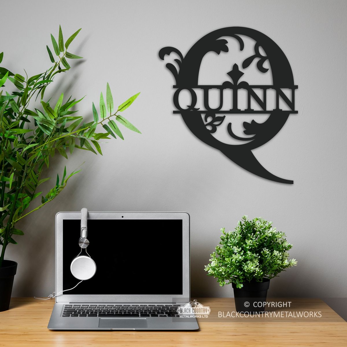 Letter Q Monogram Name Sign in Situ in the Office