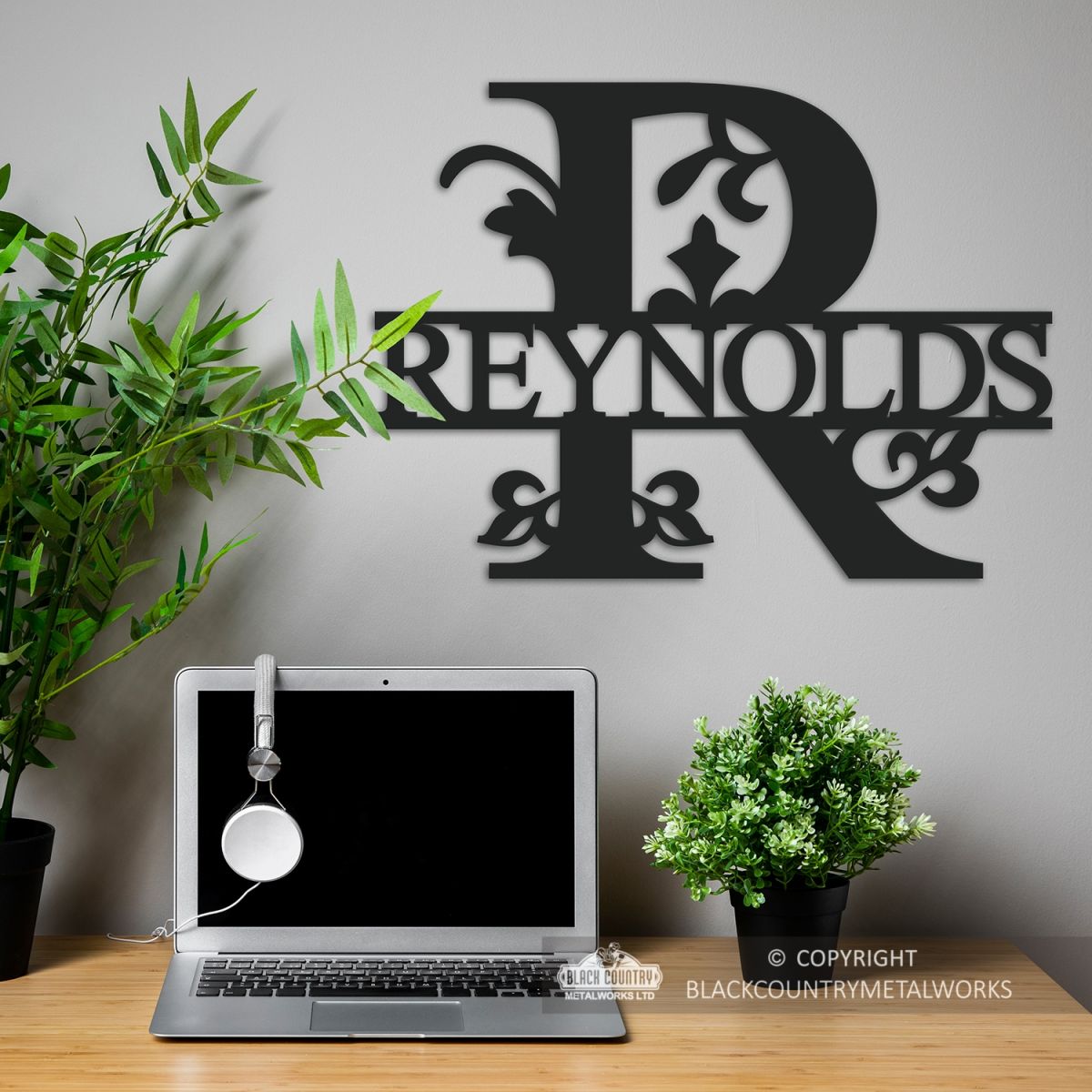 Letter R Monogram Name Sign in Situ in the Office