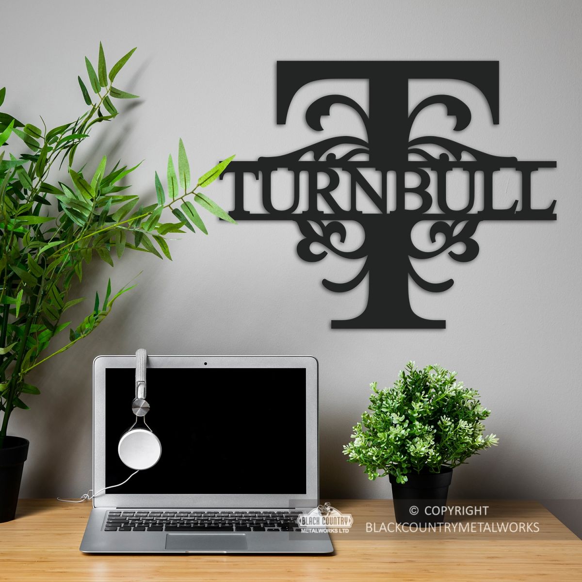 Letter T Monogram Name Sign in Situ in the Office