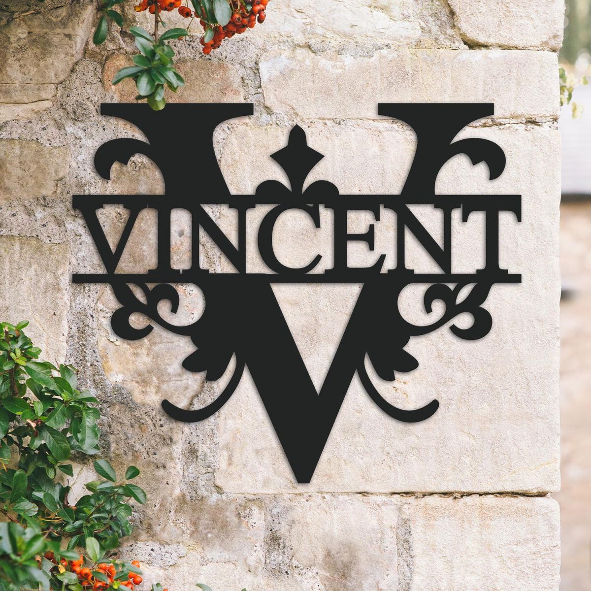 Traditional Personalised Monogram Name Sign on a Brick Wall