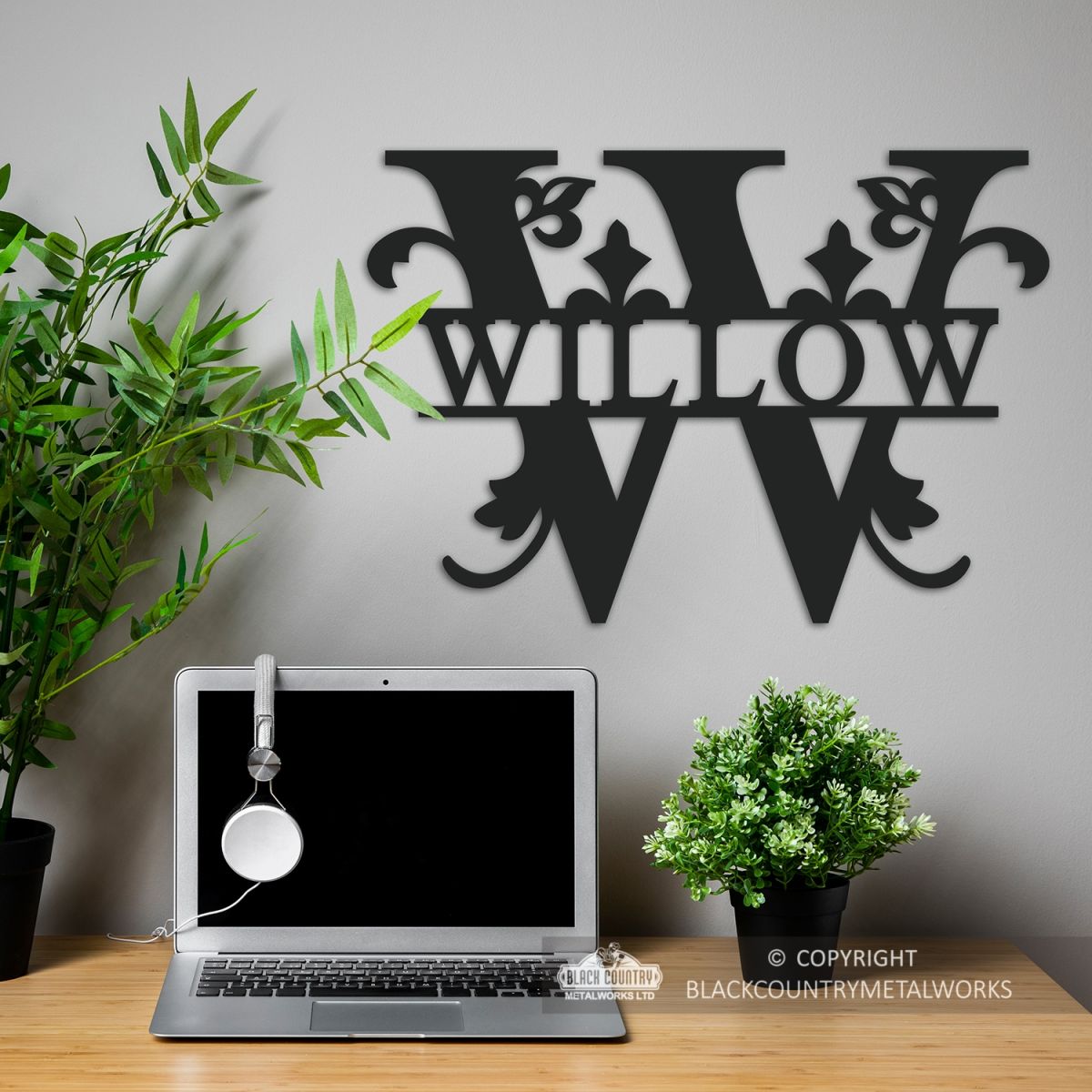 Letter W Monogram Name Sign in Situ in the Office