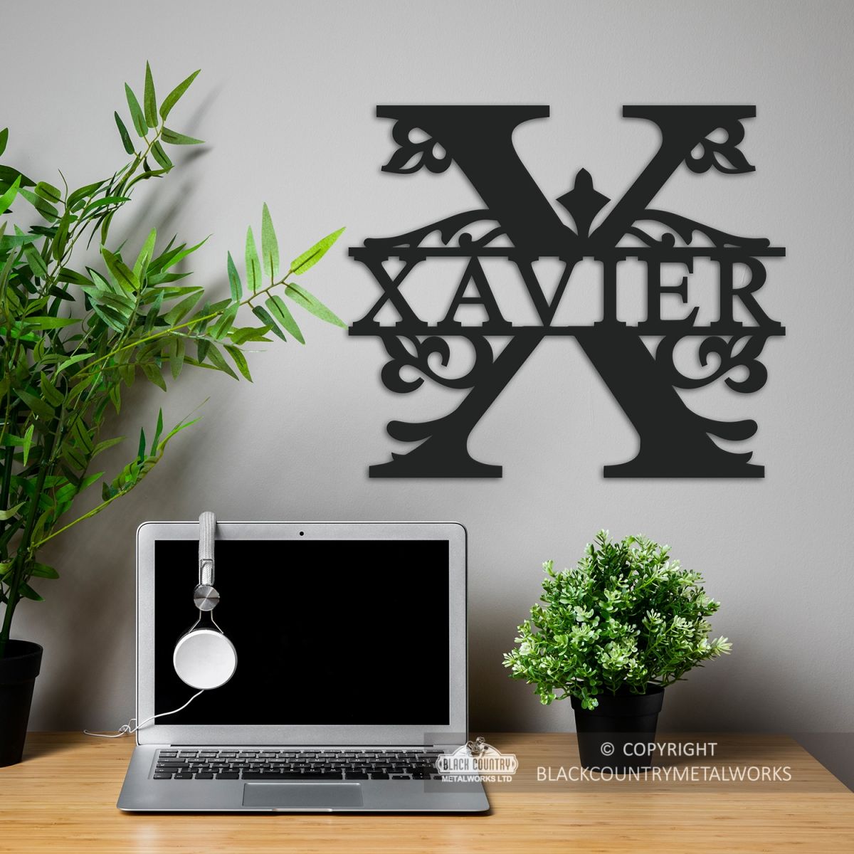 Letter X Monogram Name Sign in Situ in the Office