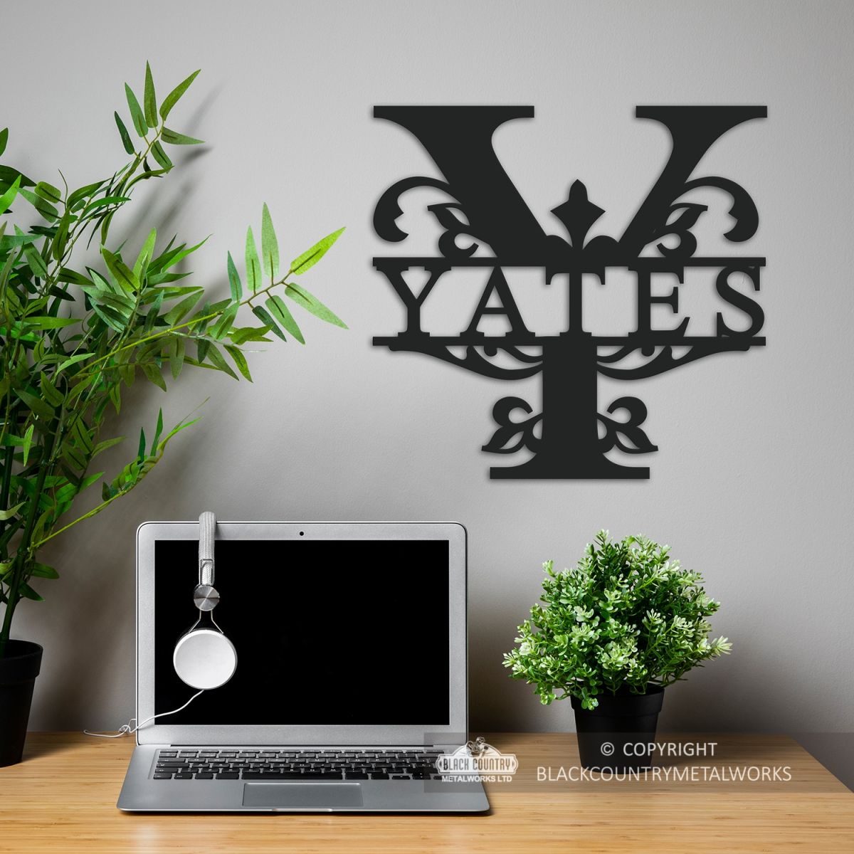 Letter Y Monogram Name Sign in Situ in the Office