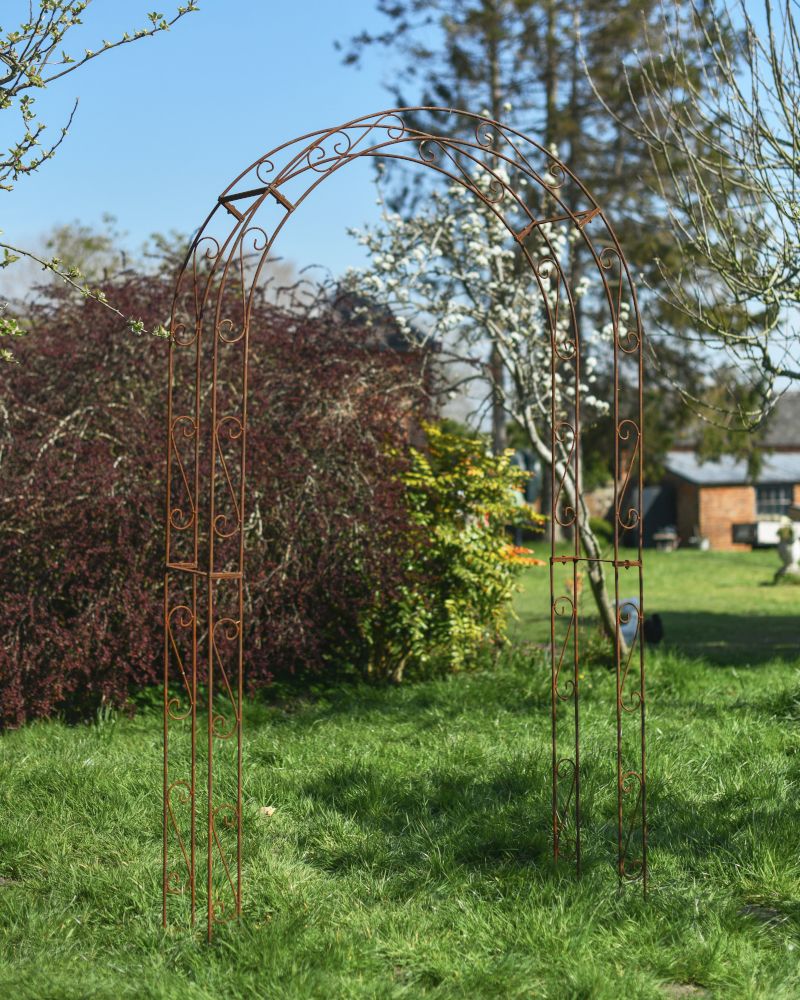Rose Arch Finished In A Rustic Effect With Detailed Scroll Designs