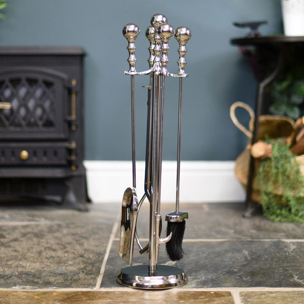 Traditional Polished Steel Four Tool Companion Set 64cm Traditional Polished Steel Four Tool Companion Set 64cm