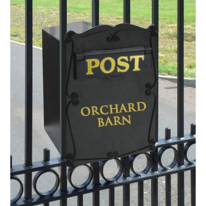 "The Mulrose" Post Box For Gates with Vinyl Sign Writing