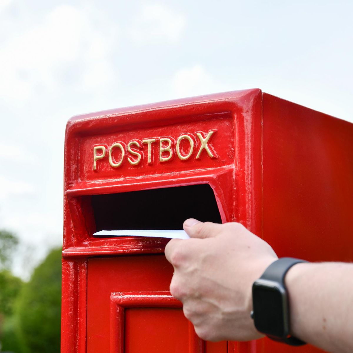 Traditional Red & Gold Post Box and Stand to Scale