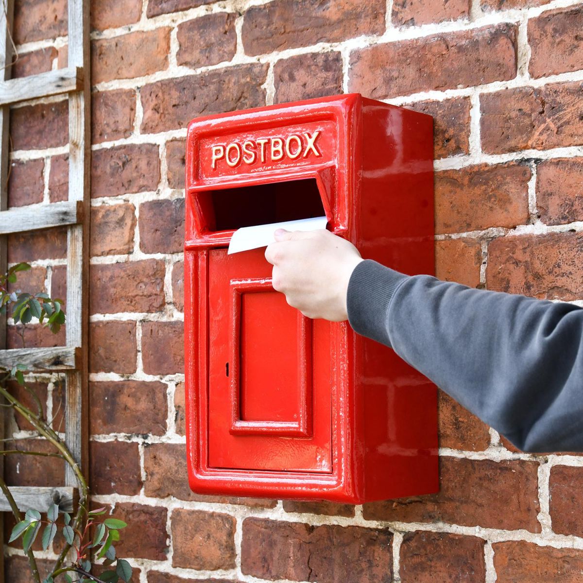 Traditional Red & Gold Wall Mounted Post Box to Scale