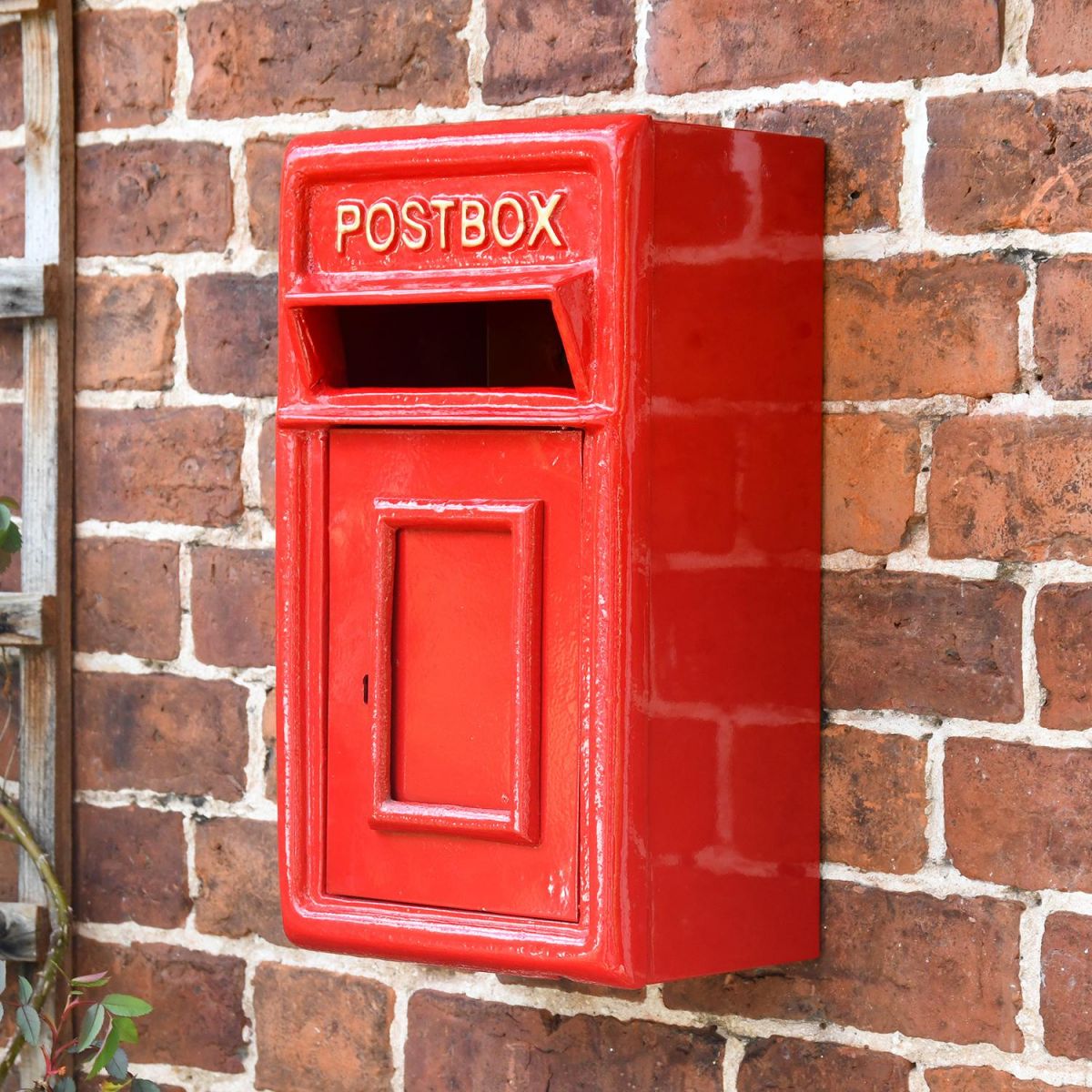 Traditional Red & Gold Wall Mounted Post Box in Situ