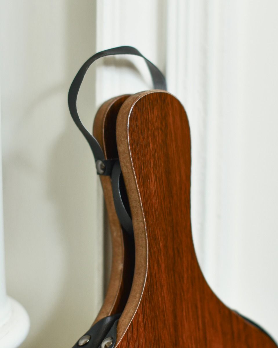 Traditional Rounded Wooden & Black Leather Fire Bellows Handle Close Up