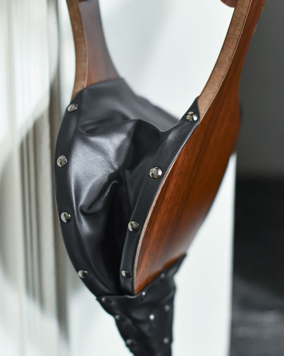 Traditional Rounded Wooden & Black Leather Fire Bellows Metal Detailing