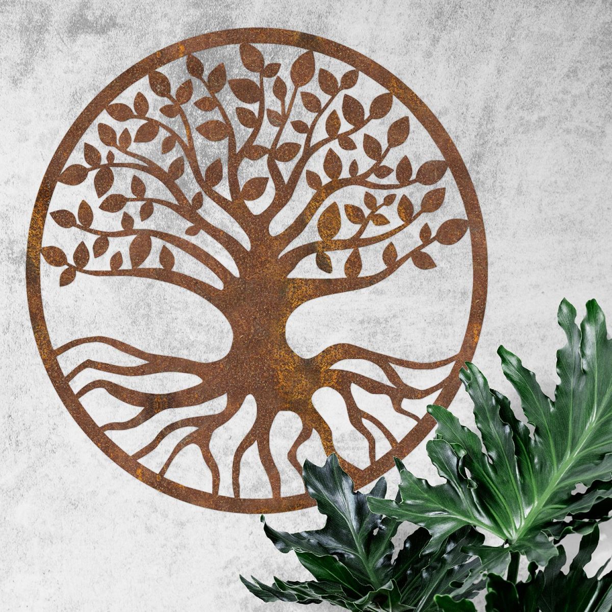 Rustic Round "Tree of Life" Wall Art in Situ on a White Wall