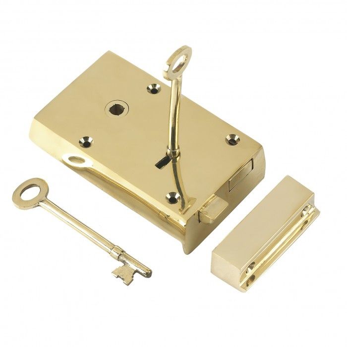 Left-Handed Polished Brass Rim Lock