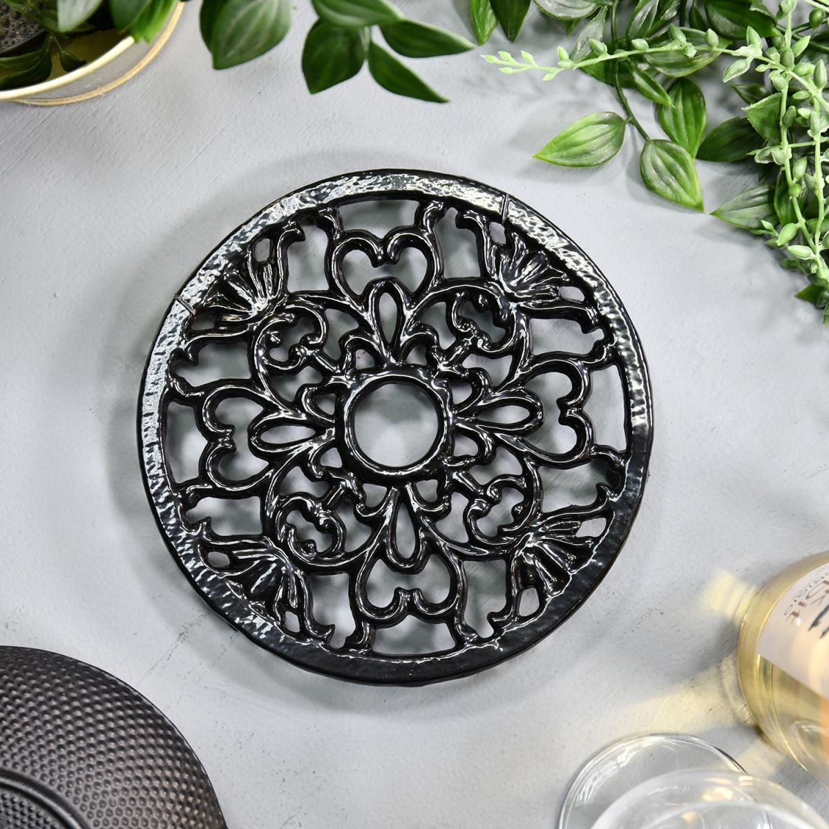 Black Heavy Duty Round Trivet Created From Cast Iron