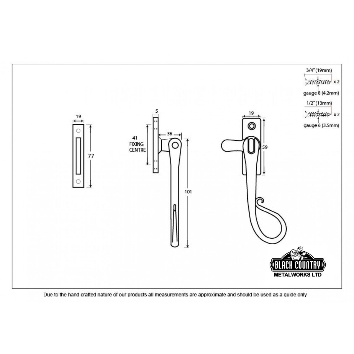 Shepherd"s Crook Reversible Window Fastener Dimensions Shepherd"s Crook Reversible Window Fastener Dimensions