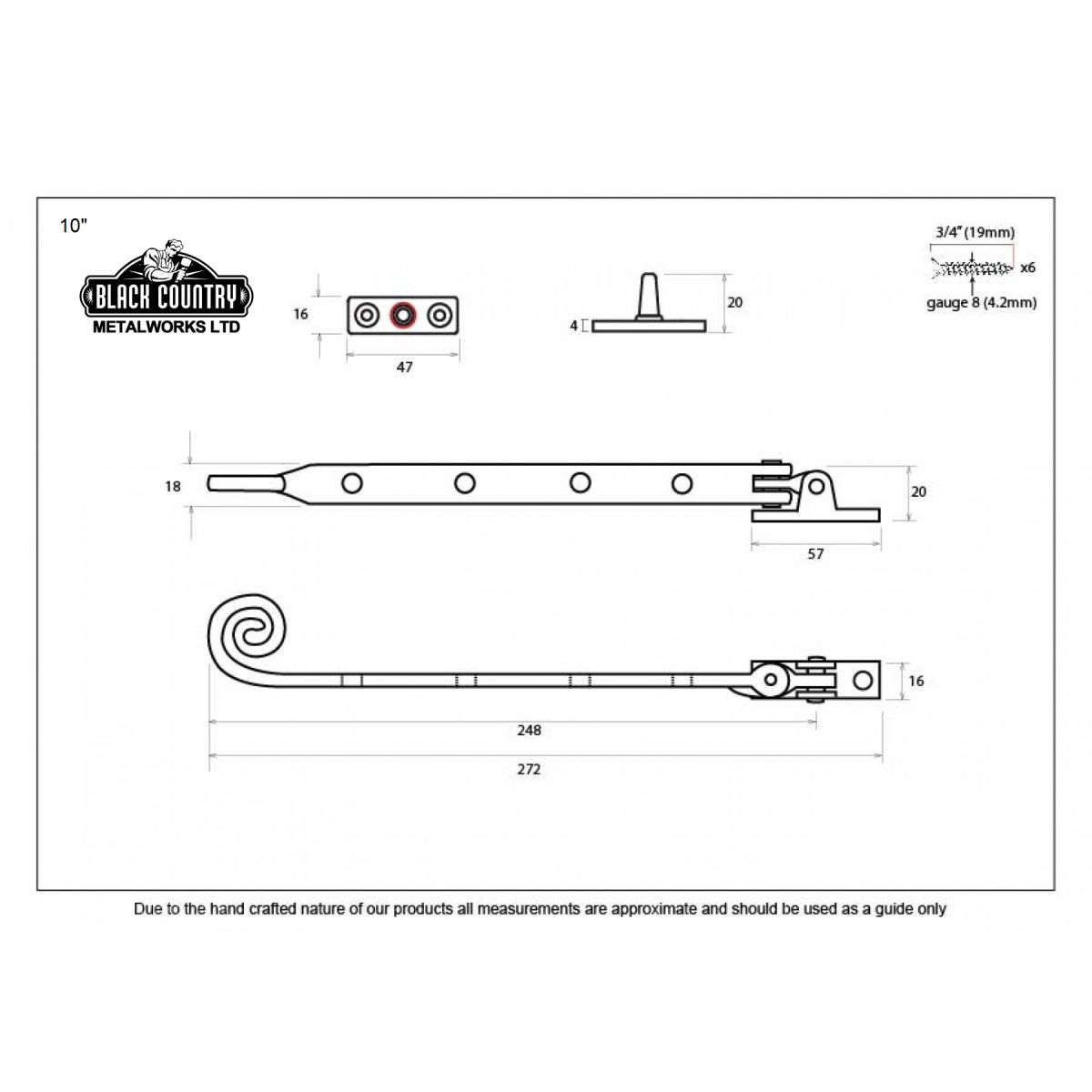 Handmade Monkeytail Window Stay Pewter 10" Handmade Monkeytail Window Stay Pewter 10"