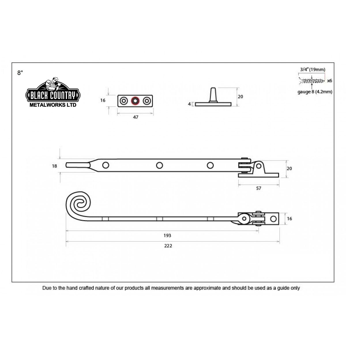 Handmade Monkeytail Window Stay Pewter 8" Handmade Monkeytail Window Stay Pewter 8"