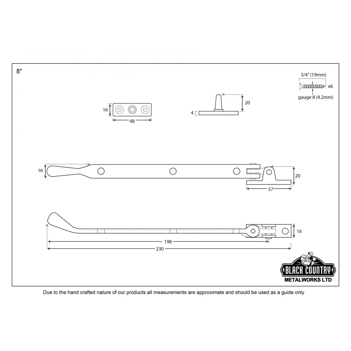 Polished Brass Peardrop Window Stay 8"