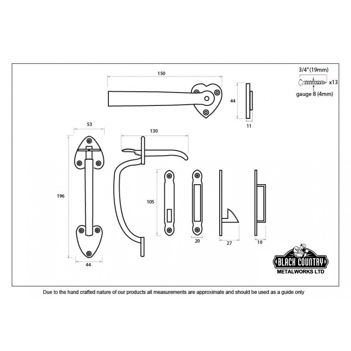 Cast Iron Thumb Latch & Chain Dimensions  Cast Iron Thumb Latch & Chain Dimensions