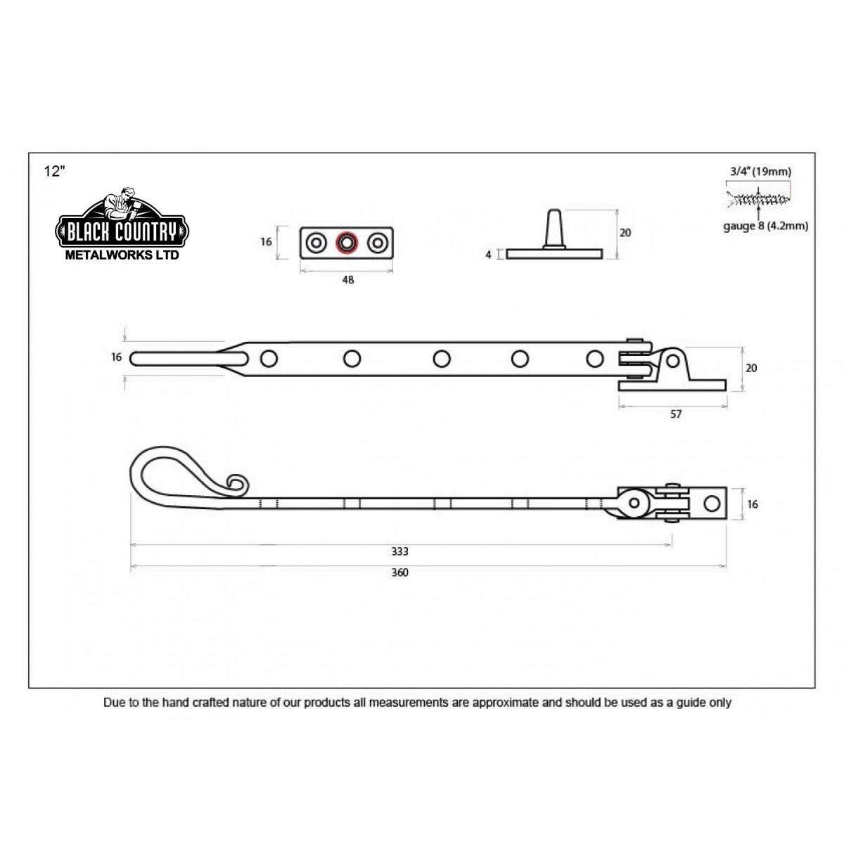Shepherd"s Crook Window Stay Dimensions