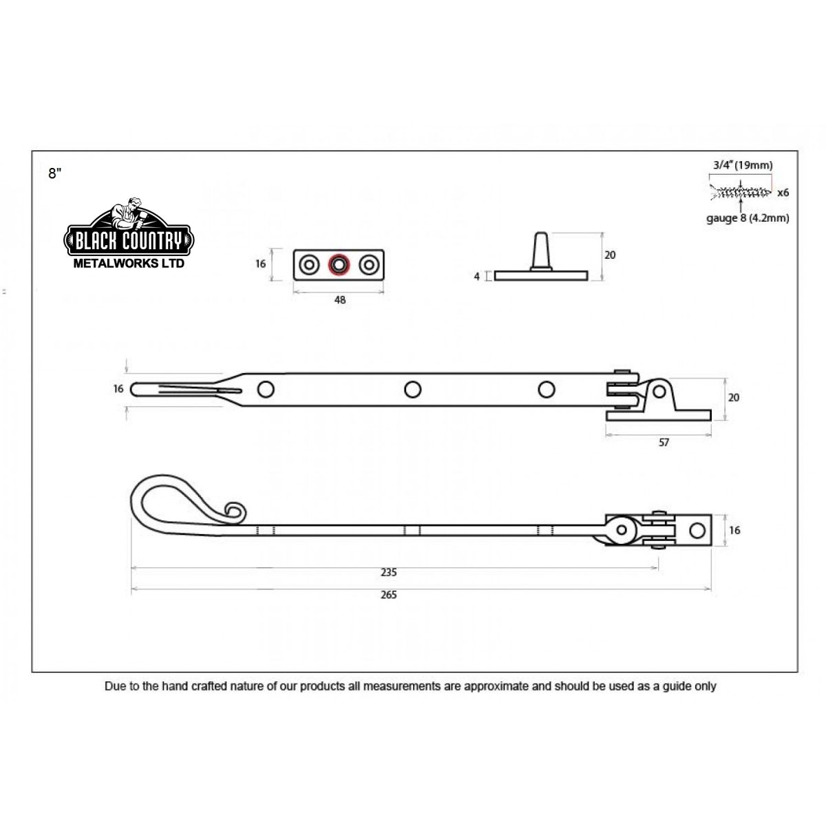 Shepherd"s Crook Window Stay Dimensions 