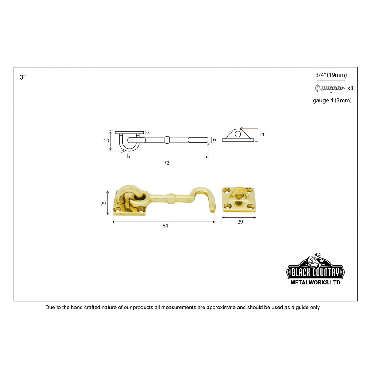 Polished Brass Cabin Hook Dimensions 