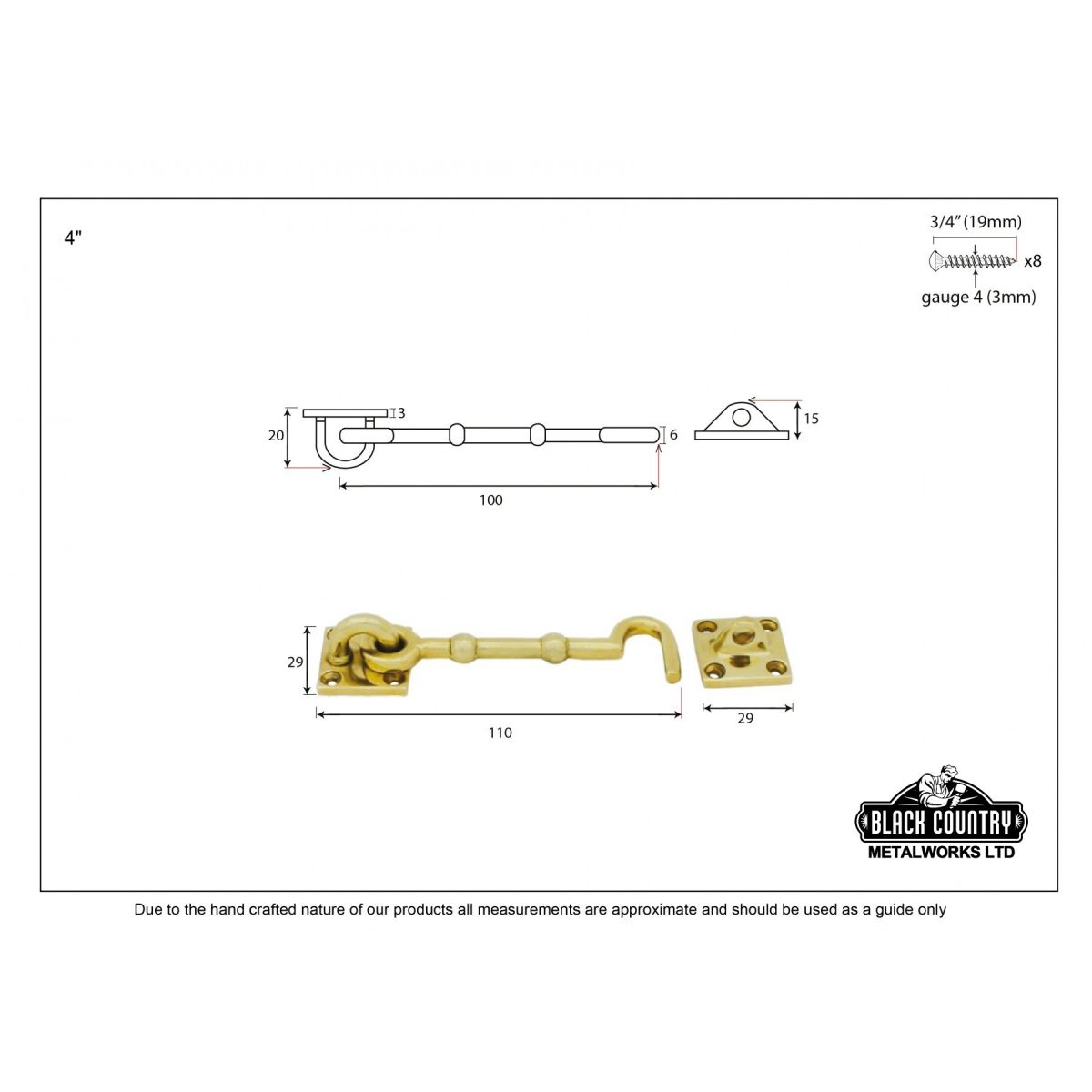 Polished Brass Cabin Hook Dimensions 