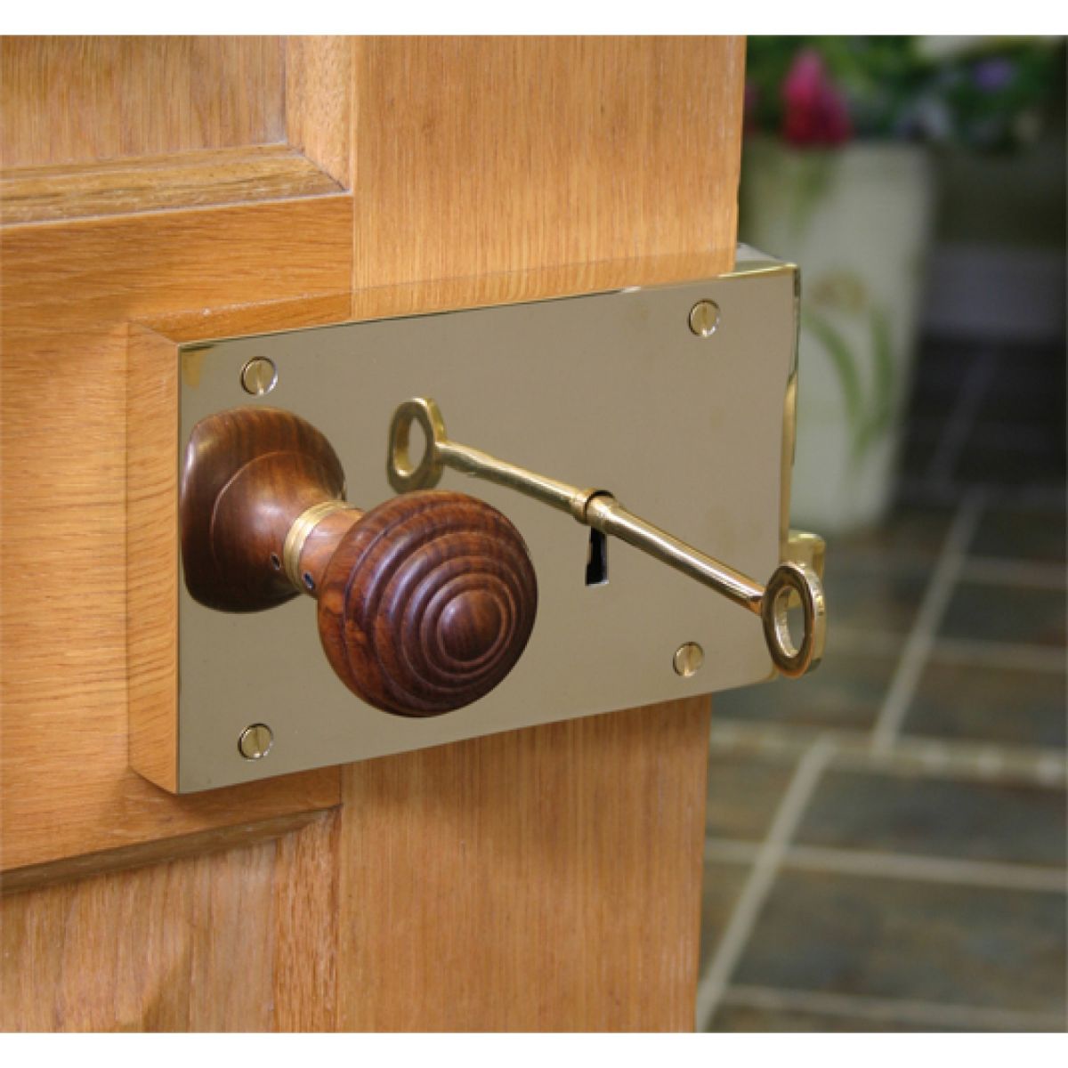 Left Hand Rim Lock Polished Brass with Rim Knob - Large 