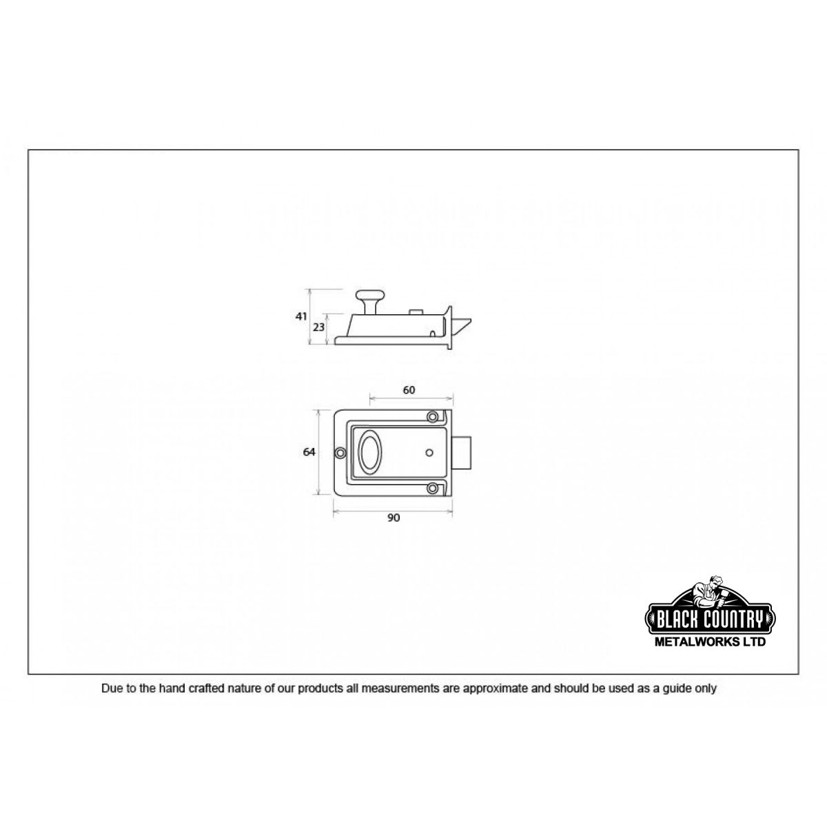 Iron Night Latch with Traditional Case - Dimensions  Iron Night Latch with Traditional Case - Dimensions
