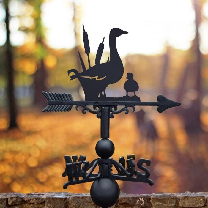 Duck and Duckling Weathervane in an Autumn Setting Duck and Duckling Weathervane in an Autumn Setting