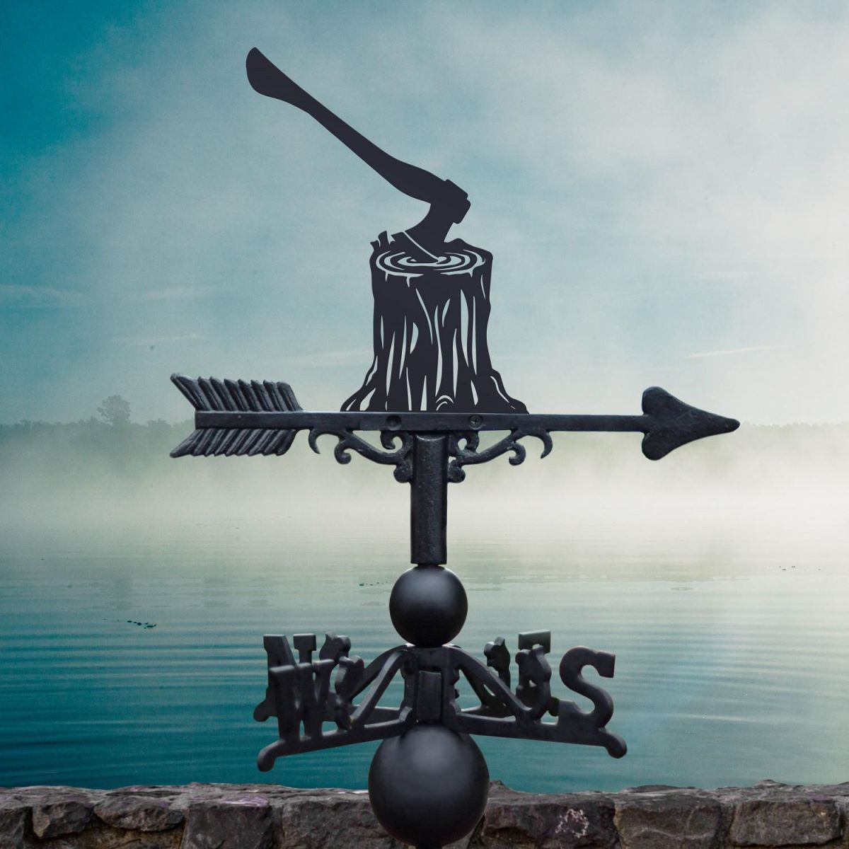 Woodcutter Axe & Tree Stump Weathervane 