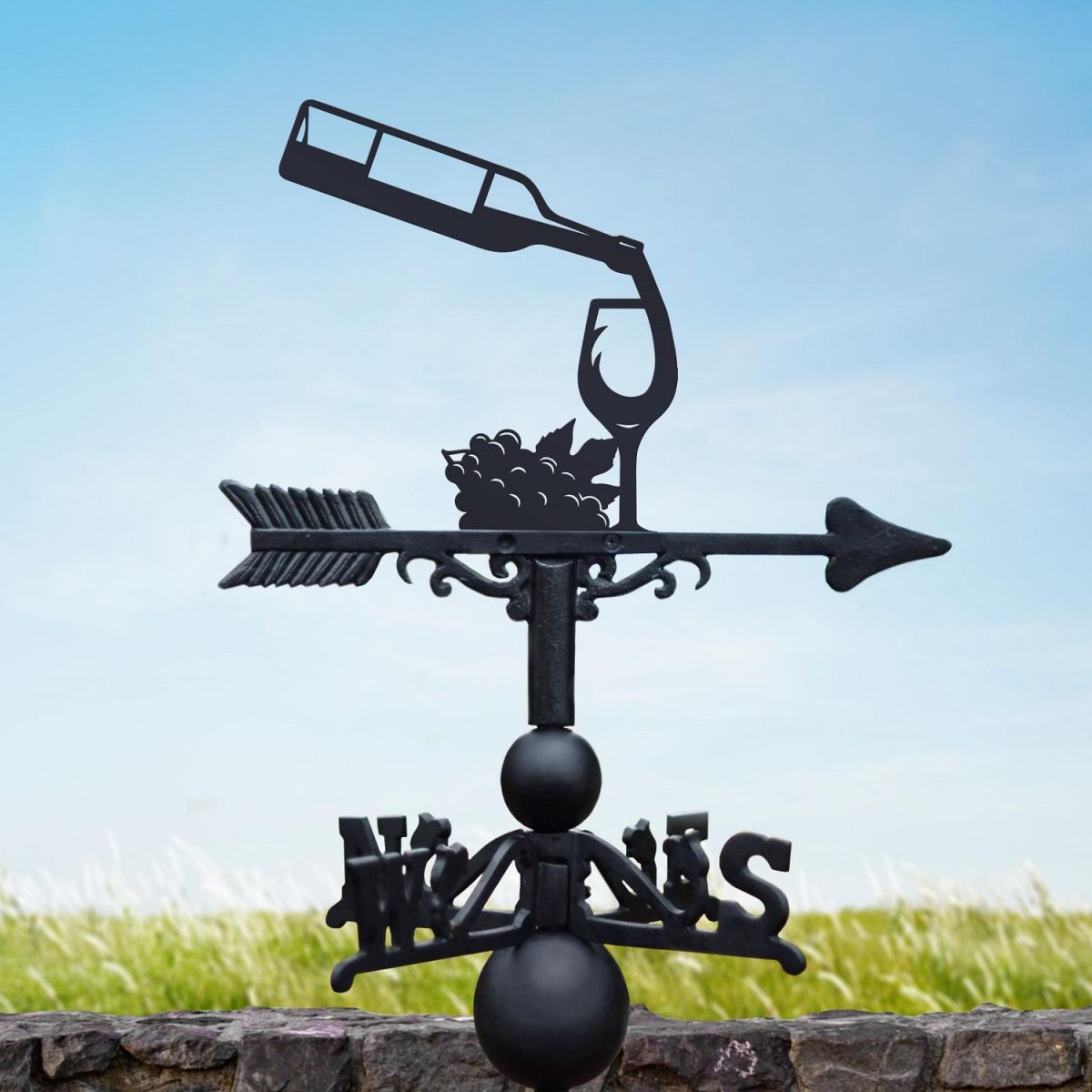 Wine Bottle & Glass Weathervane in Garden