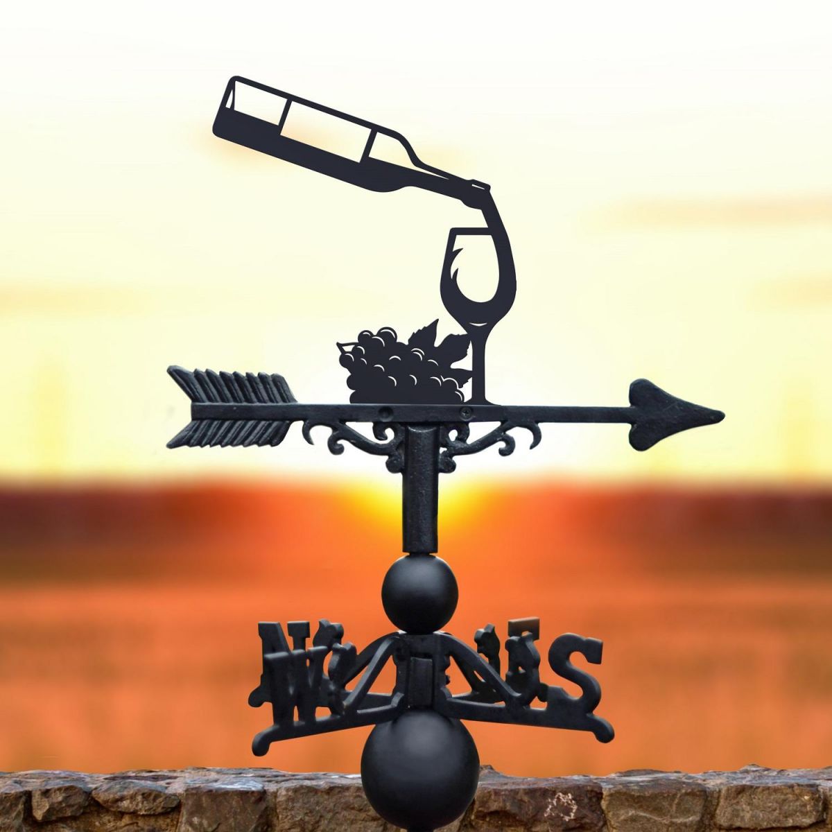 Black Weathervane with Wine Bottle & Glass Design 