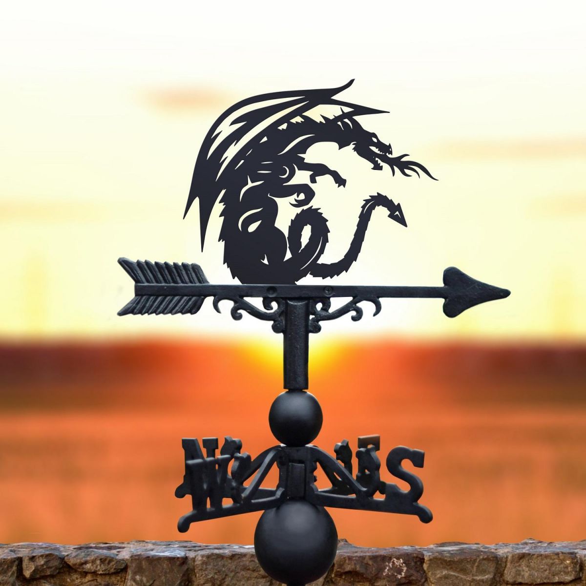 Black Weathervane with Tribal Dragon Design 