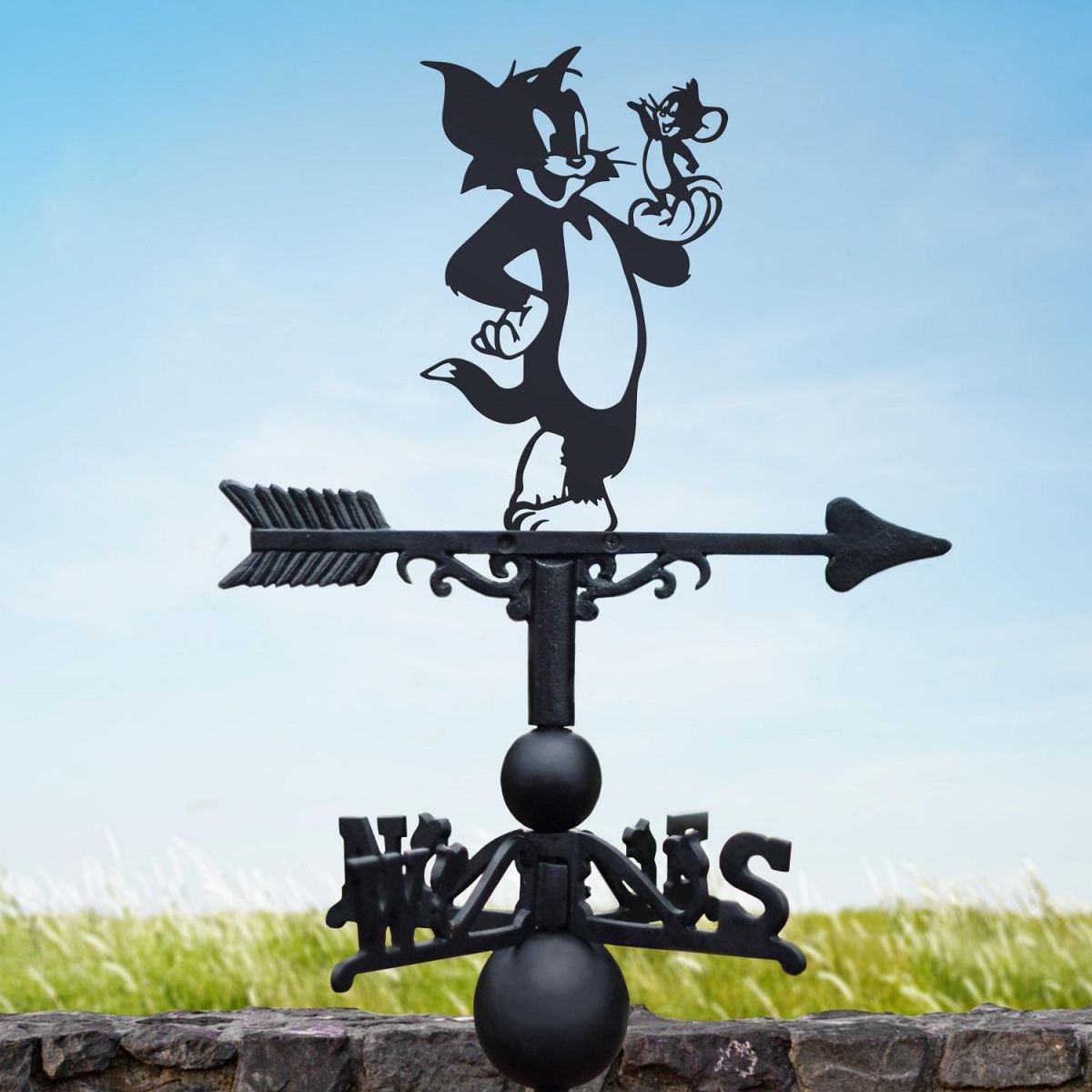 Cat and Mouse Weathervane in Black 