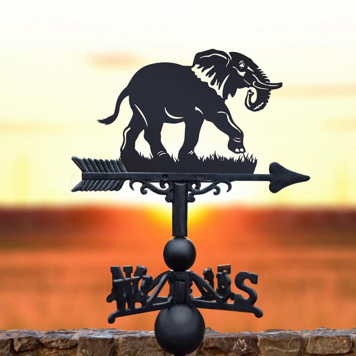 Black Weathervane with Elephant Design 